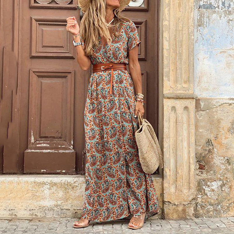 Susan Robe Fleurie Femme – Elegant V-Neck Dress in Polyester with Comfortable Fit and Chic Style