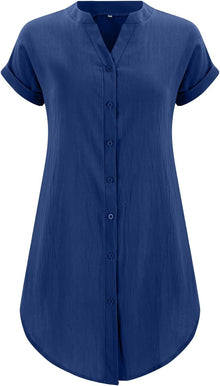 Sophie Women's Dress – Short Linen Dress with V-Neck, Buttoned, Short Sleeves, Flowing Fit, Summer
