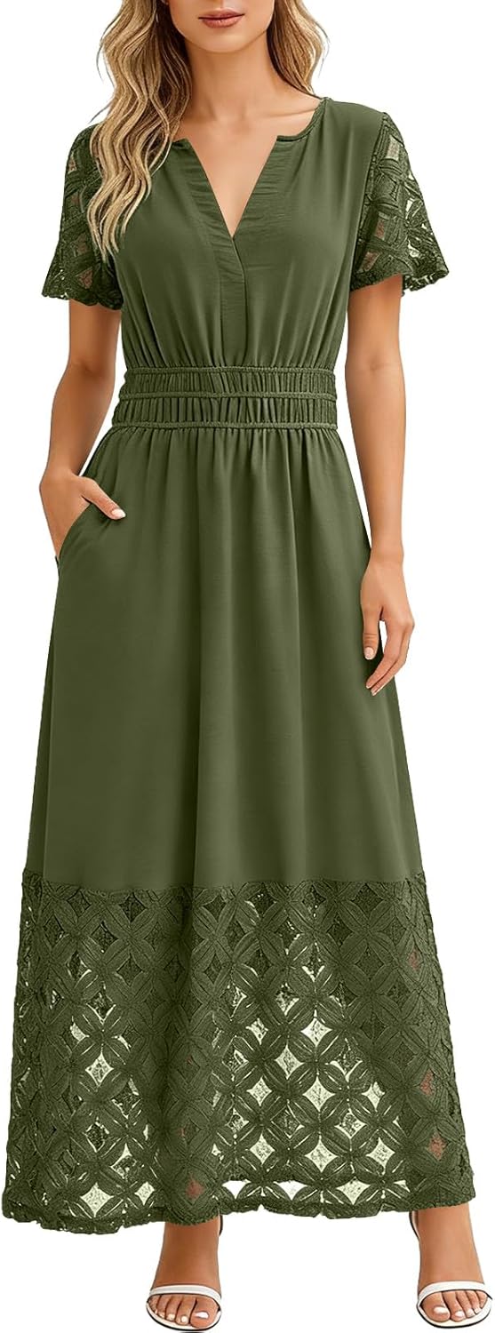 Emma Women's Robe – Bohemian Maxi Dress V-Neck Empire Waist Pockets Lightweight Summer