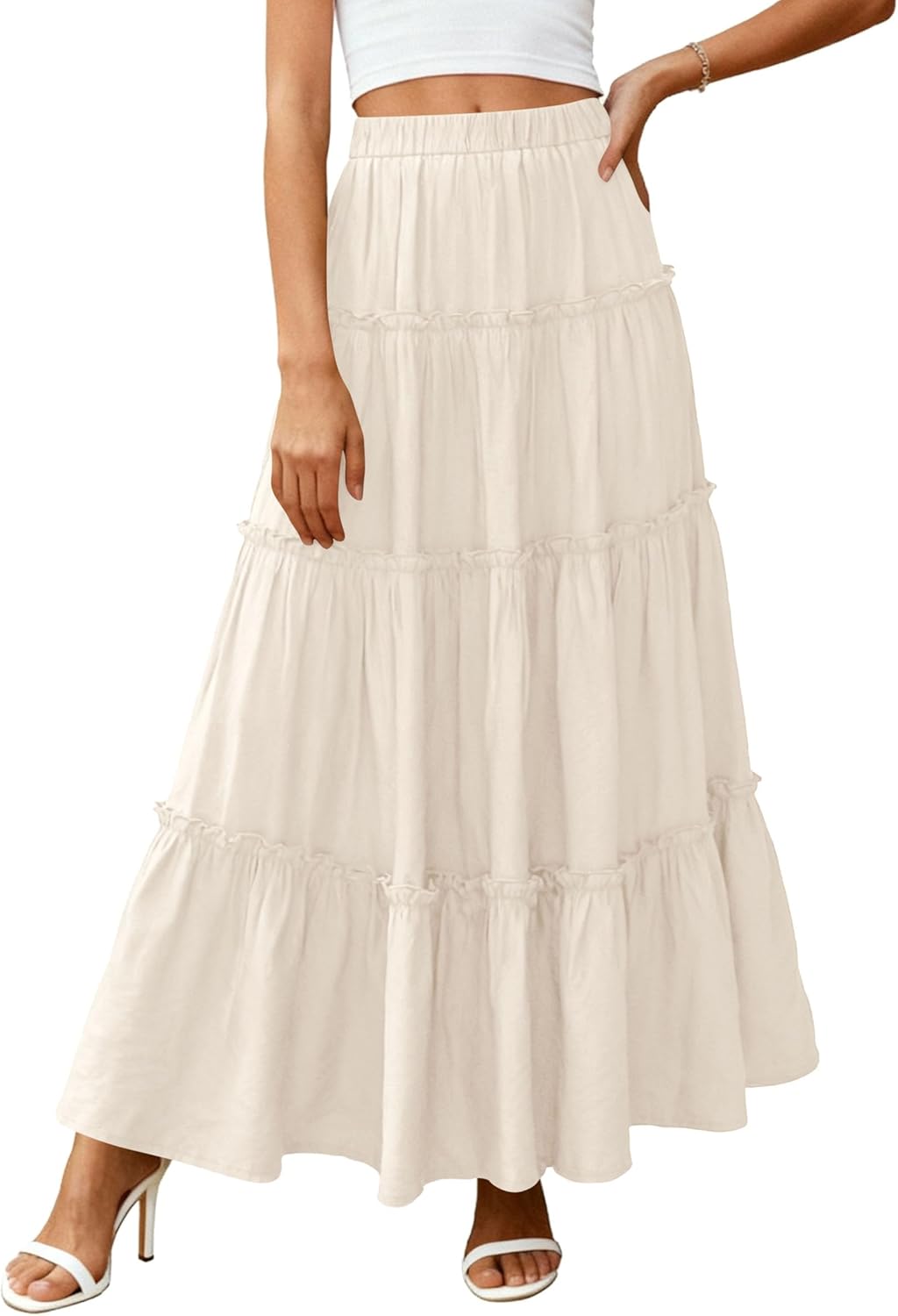 Layza Maxi Skirt for Women – Bohemian High-Waisted Skirt, Flowing & Ruffled Summer