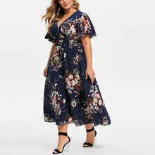 Élise Women's Dress – Floral Midi Dress V-Neck A-Line Lightweight Linen Cotton Elegant Summer
