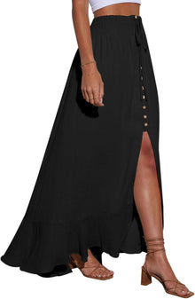 Mayen Long Skirt for Women – Maxi Skirt with Elastic Waist, Slit & Flowing Summer Style