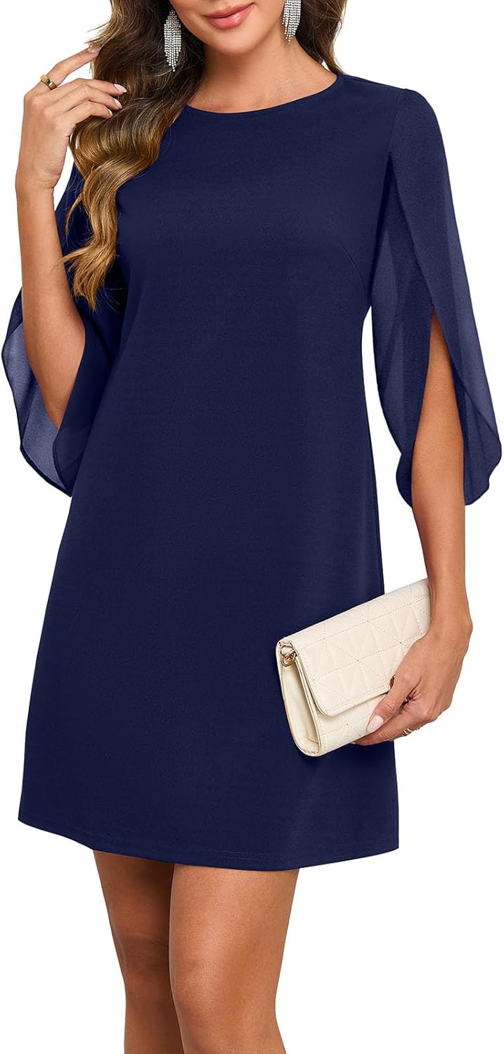 Chloé Women's Cocktail Dress – Elegant Chiffon Dress with Ruffled Sleeves for Wedding