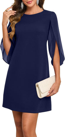 Chloé Women's Cocktail Dress – Elegant Chiffon Dress with Ruffled Sleeves for Wedding