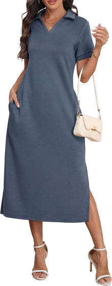 Claire Maxi Polo Dress for Women – Elegant Wrinkle-Free Dress with Pockets, Comfortable Summer Wear