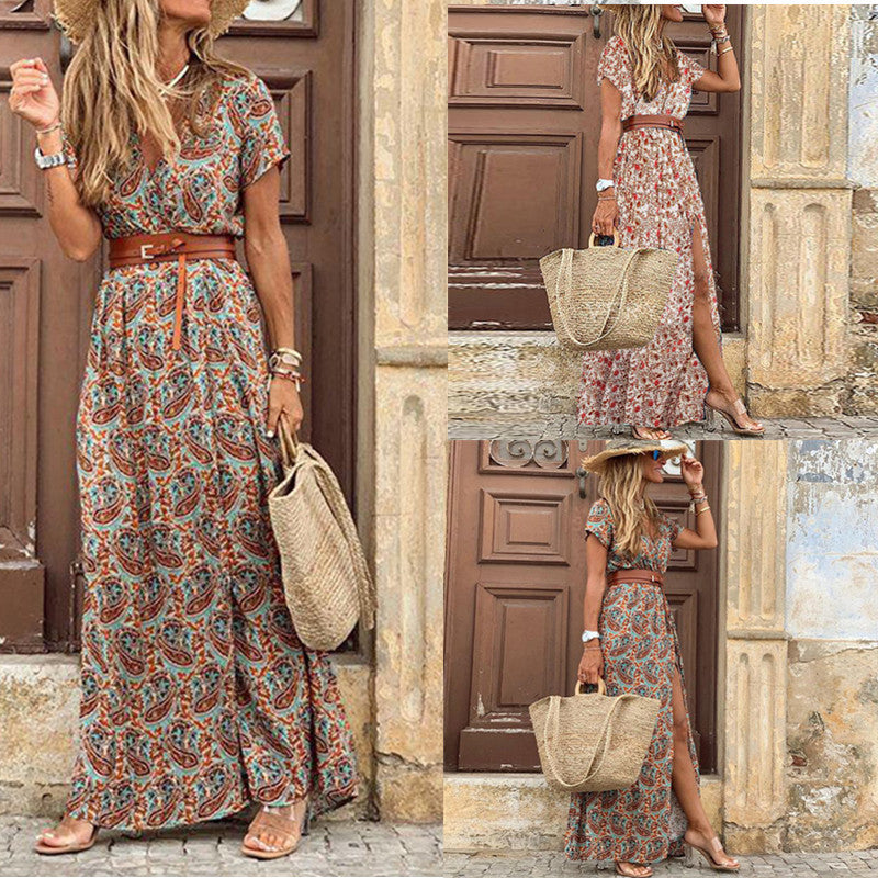 Susan Robe Fleurie Femme – Elegant V-Neck Dress in Polyester with Comfortable Fit and Chic Style