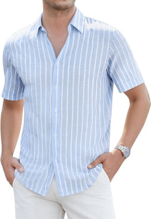 Marco Men's Shirt – Striped Linen Shirt Short Sleeves, Casual Chic Summer Style