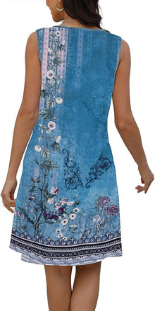 Lucie Women's Dress – Bohemian Floral V-Neck Sleeveless A-Line Midi Summer Dress
