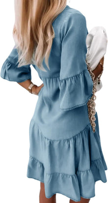 Sophie Bohemian Shirt Dress for Women – Short Flowing Dress with V-Neck and Short Sleeves