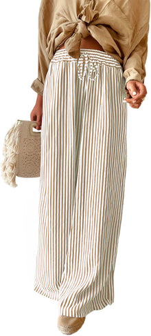 Arlyn Women's Pants – Wide Striped Palazzo with Elastic Waist & Pockets