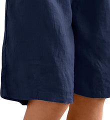 Julia Women's Short Bermuda Cotton – Loose Fit, High Waist Elastic Summer Casual
