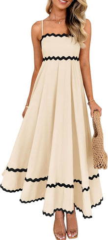 Ella Midi Dress for Women – Backless Dress with Thin Straps, Smocked, Flowing, Elegant Summer Dress