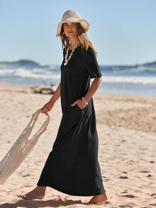 Julie Maxi Dress for Women – Long Dress with Short Sleeves and Pockets, Casual Elegant