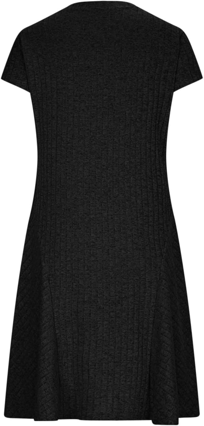 Emma Women's Robe – Elegant Ribbed Knit Midi Dress with Round Neck and Short Sleeves