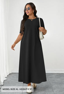 Julie Maxi Dress for Women – Long Dress with Short Sleeves and Pockets, Casual Elegant