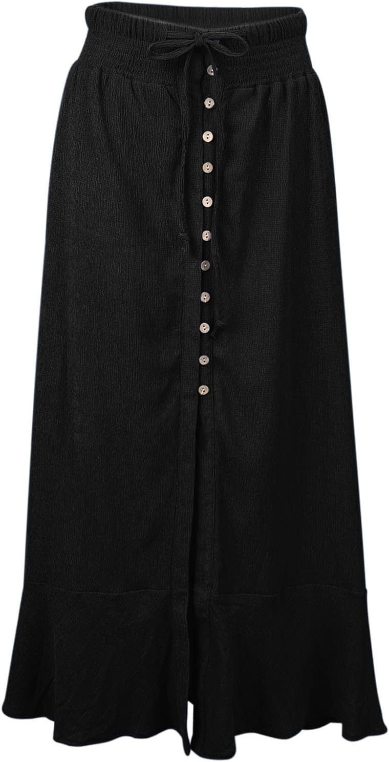 Mayen Long Skirt for Women – Maxi Skirt with Elastic Waist, Slit & Flowing Summer Style