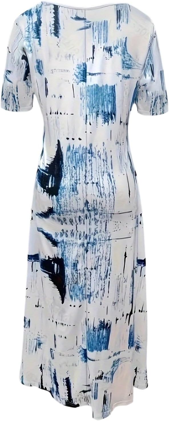 Maya Maxi Dress Plus Size – Summer Dress V-Neck Tie-Dye Flowing Short Sleeves