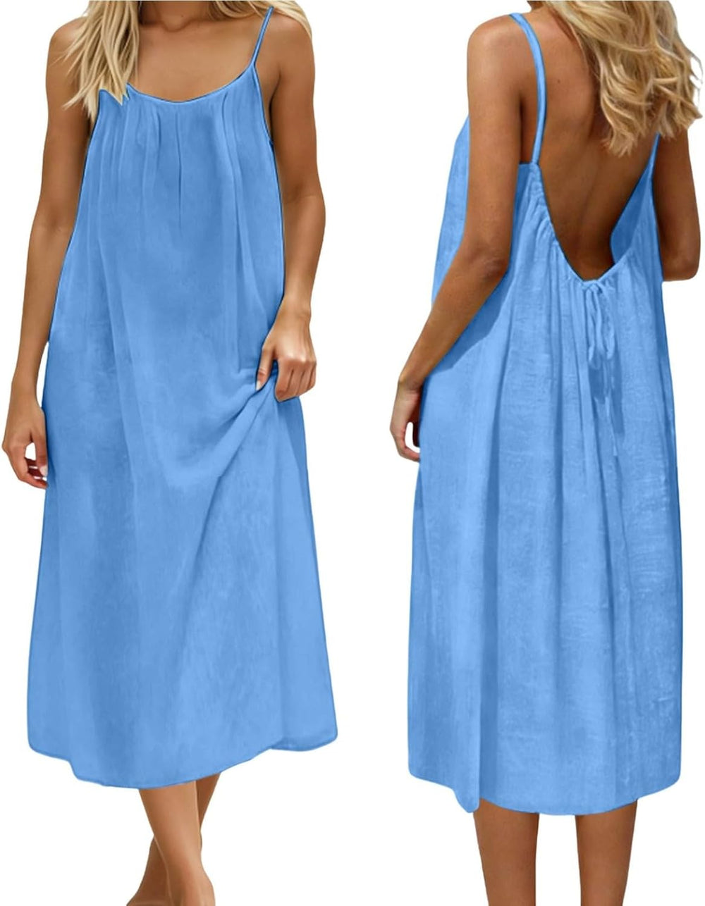 Noa Women's Dress – Maxi Dress with Open Back, Thin Straps, Flowing Cut, Elegant Summer Beach Dress
