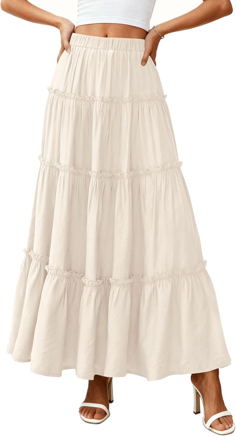 Layza Maxi Skirt for Women – Bohemian High-Waisted Skirt, Flowing & Ruffled Summer