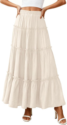 Layza Maxi Skirt for Women – Bohemian High-Waisted Skirt, Flowing & Ruffled Summer