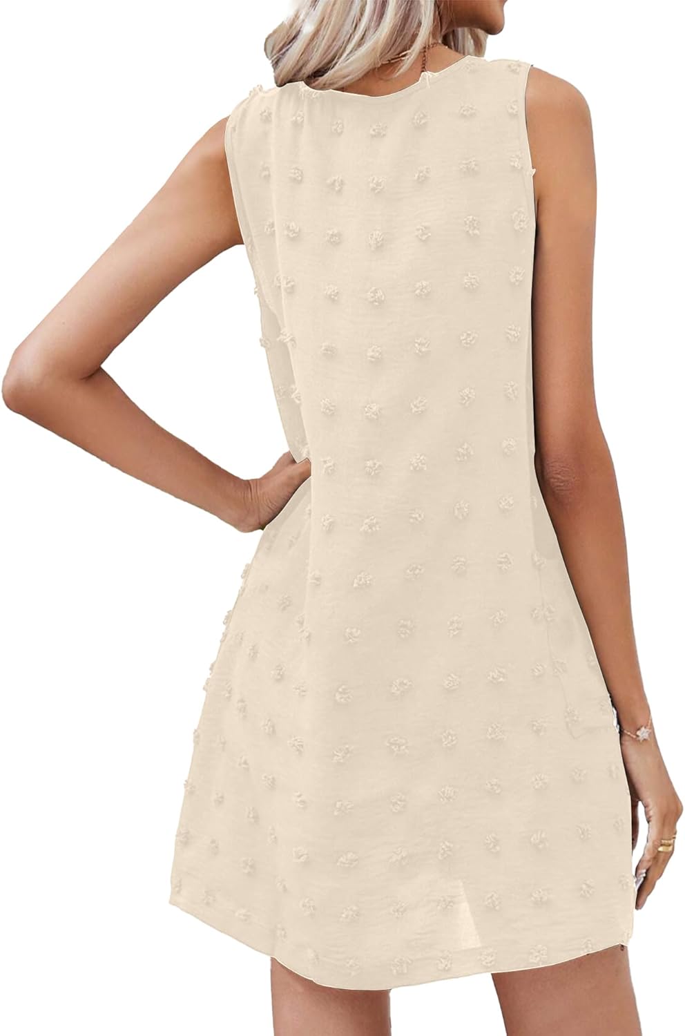 Léa Women's Summer Dress – Sleeveless V-Neck Polka Dot Dress with Pockets for the Beach