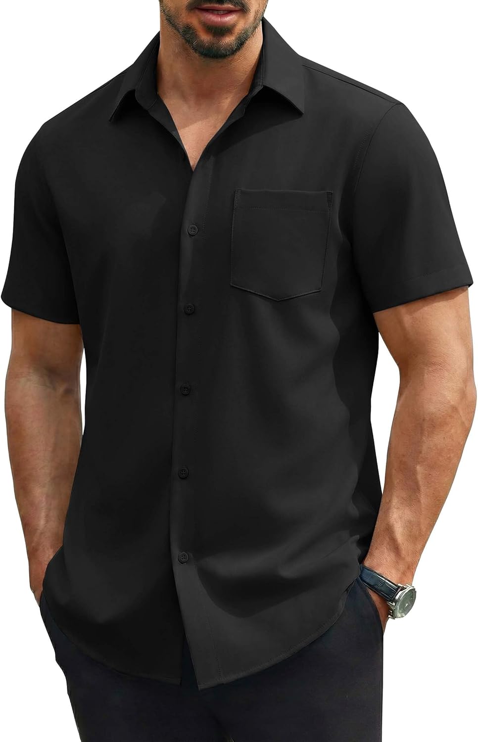 Hulyo Men's Shirt – Stretch Short Sleeve Shirt, Buttoned & Casual Chic Style