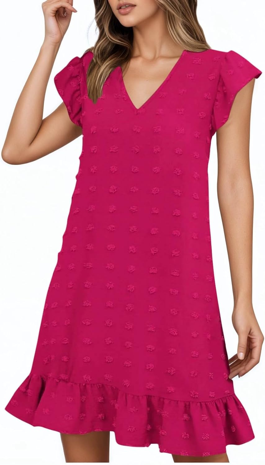 Chloé Women's Dress – Midi Dress V-Neck Short Sleeves Ruffles A-Line Cut Summer