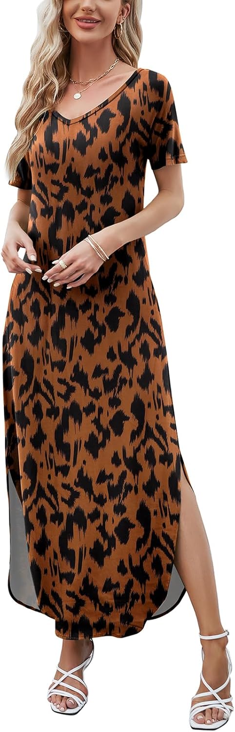 Julie Maxi Dress for Women – Long V-Neck Split Casual Summer Flowing Elegant Dress