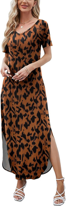 Julie Maxi Dress for Women – Long V-Neck Split Casual Summer Flowing Elegant Dress