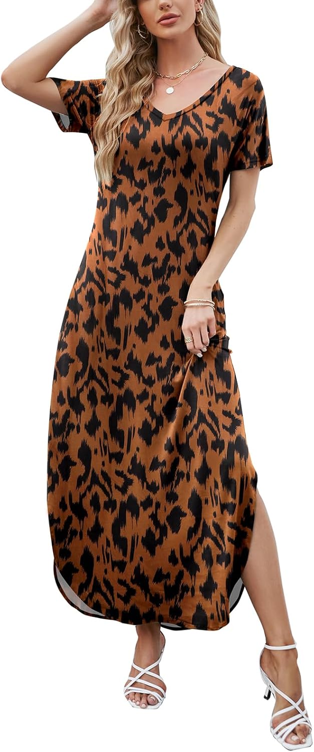 Julie Maxi Dress for Women – Long V-Neck Split Casual Summer Flowing Elegant Dress