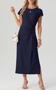 Charlotte Midi Dress for Women – Flowing Dress with Tied Waist and Flared Cut