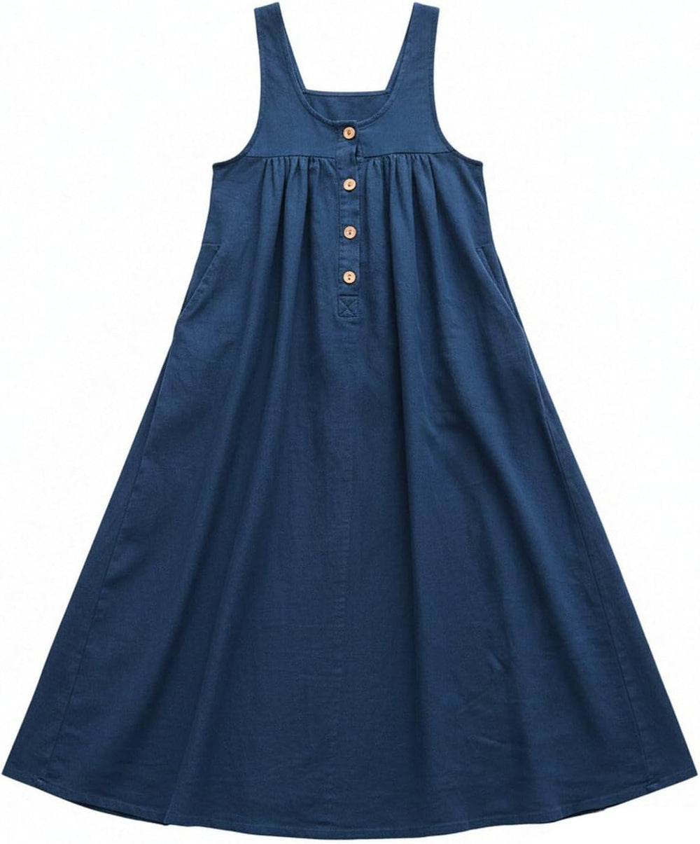 Clémence Long Denim Overalls Dress – Vintage Pinafore Dress with Adjustable Straps