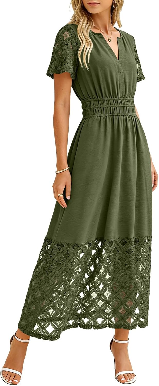 Emma Women's Robe – Bohemian Maxi Dress V-Neck Empire Waist Pockets Lightweight Summer