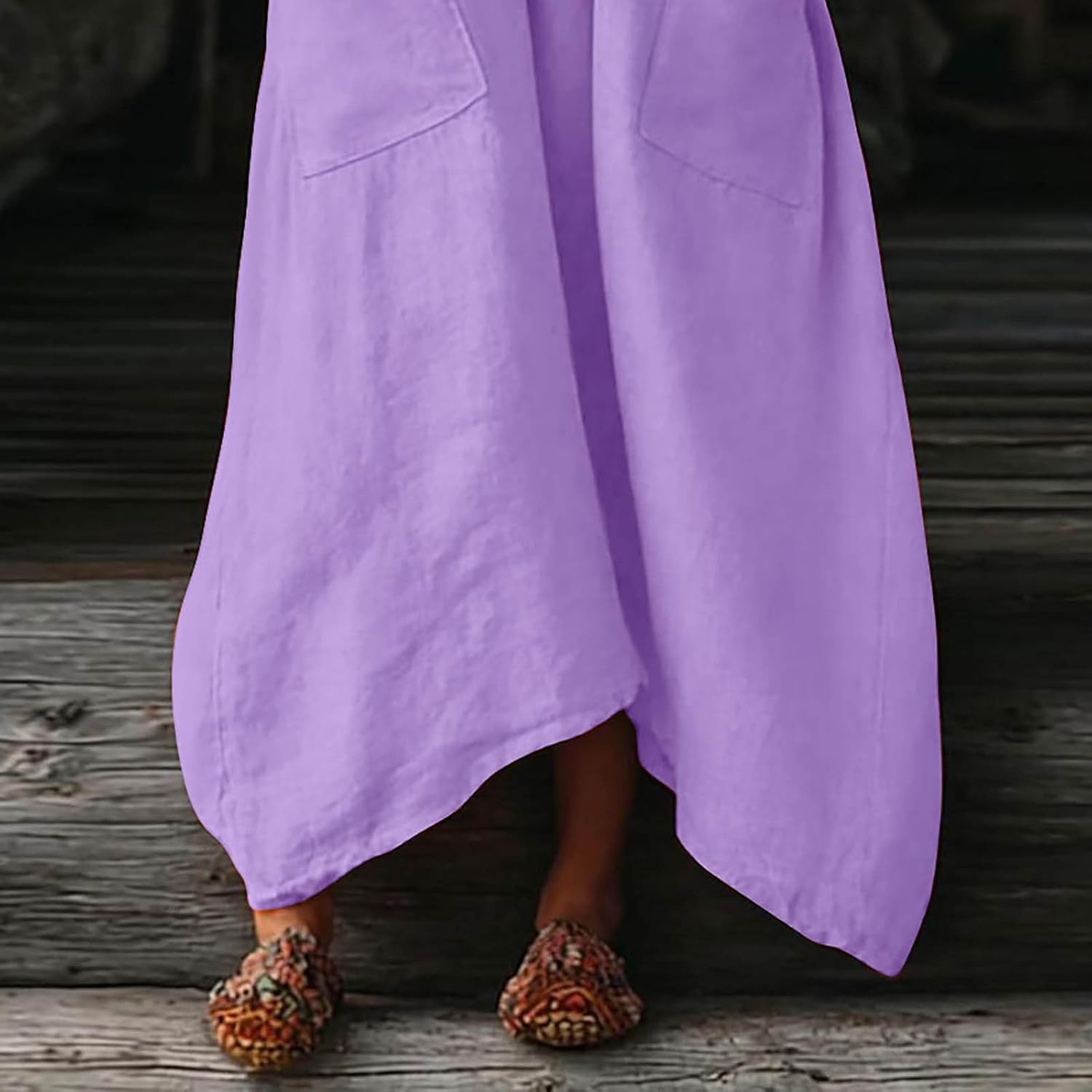 Mila Women's Dress – Maxi Linen Dress V-Neck 3/4 Sleeves A-Line Oversized Summer Dress