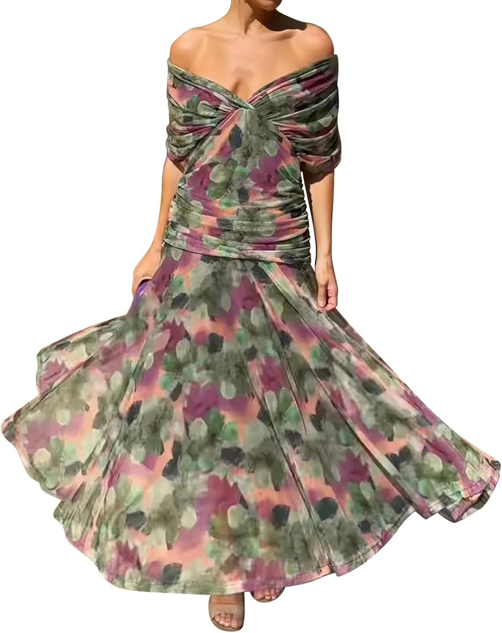 Olivia Women's Dress – Floral Cocktail Dress with Off-Shoulder and Elegant High Waist