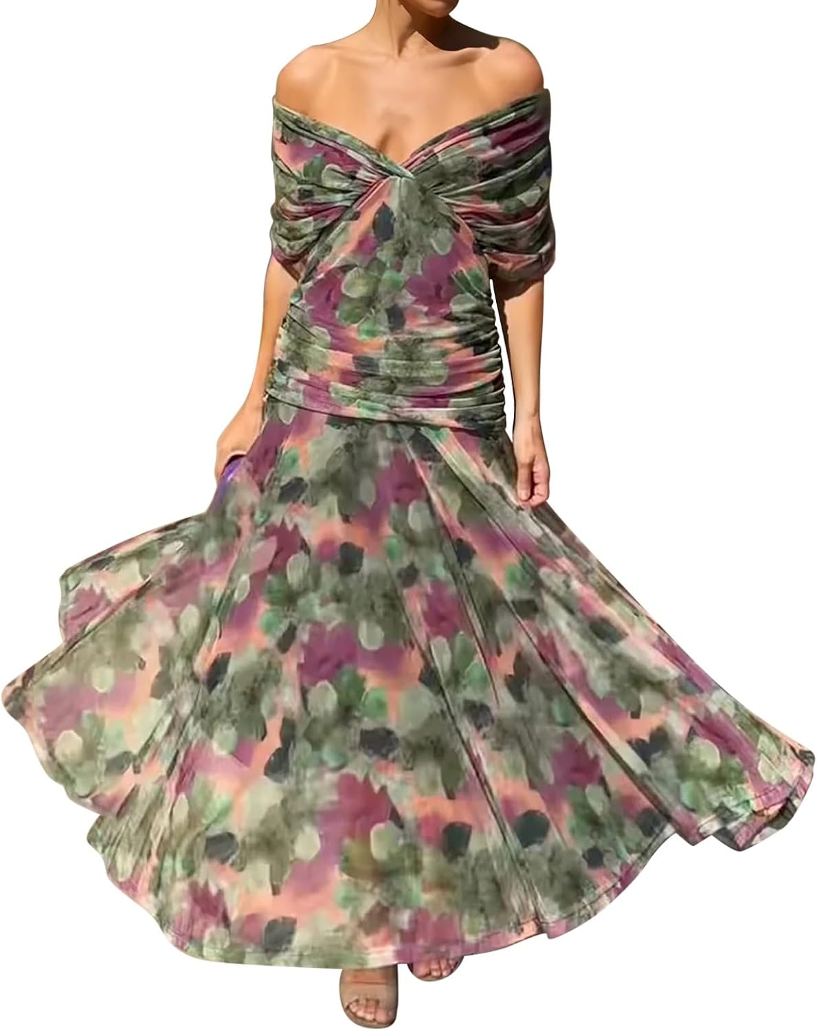 Olivia Women's Dress – Floral Cocktail Dress with Off-Shoulder and Elegant High Waist