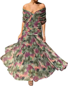 Olivia Women's Dress – Floral Cocktail Dress with Off-Shoulder and Elegant High Waist