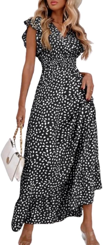 Emma Maxi Dress for Women – Floral Dress with V-Neck, Ruffles, High Waist, Bohemian Summer Style