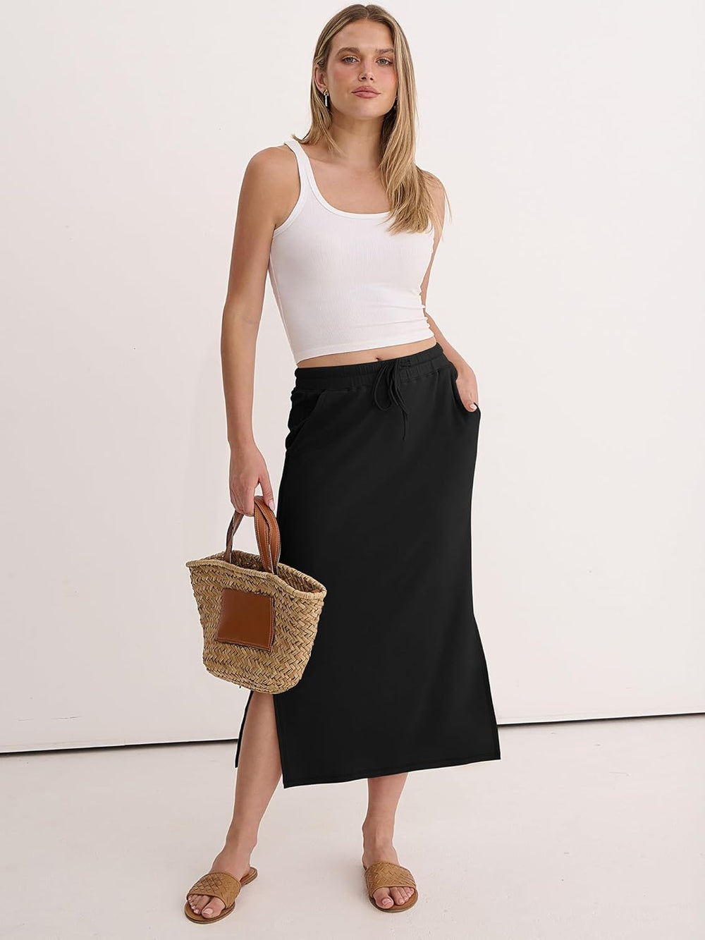 Jessa Maxi Skirt for Women – High Waist Skirt, Slit & Pockets Casual Chic
