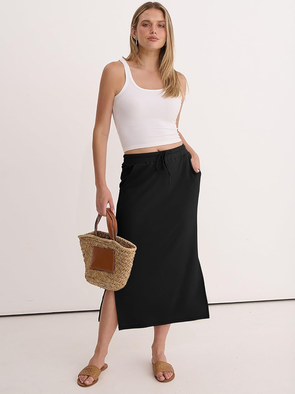 Jessa Maxi Skirt for Women – High Waist Skirt, Slit & Pockets Casual Chic