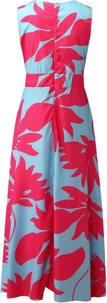 Maya Long Bohemian Dress for Women – Sleeveless Dress with V-Neck, Zipper, and Elegant Print