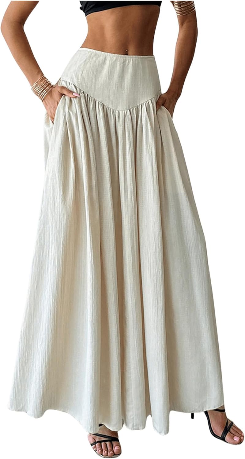 Milania Maxi Skirt for Women – High Waist Pleated Skirt, Flowing & Elegant