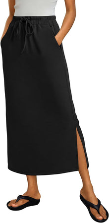 Jessa Maxi Skirt for Women – High Waist Skirt, Slit & Pockets Casual Chic