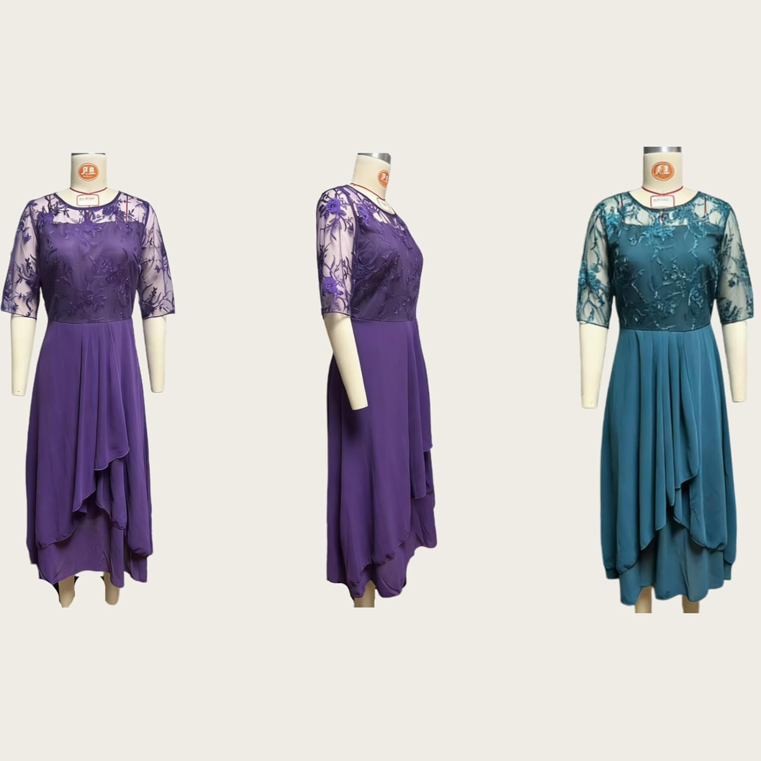 Isabelle Women's Dress – Elegant V-Neck Lace Maxi Dress with Mid-Length Sleeves for Wedding