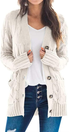 Lissy Gilet Femme – Warm Cable Knit Cardigan with Buttons & Modern Comfortable Fit