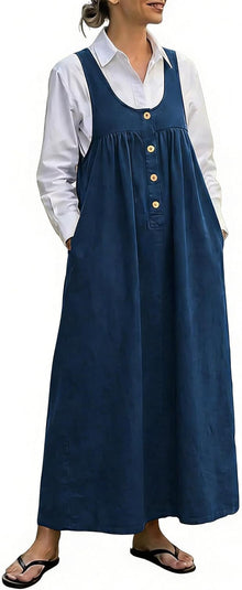Clémence Long Denim Overalls Dress – Vintage Pinafore Dress with Adjustable Straps
