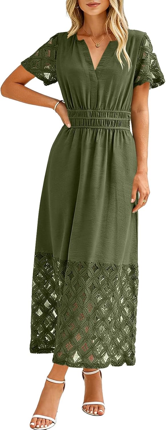Emma Women's Robe – Bohemian Maxi Dress V-Neck Empire Waist Pockets Lightweight Summer