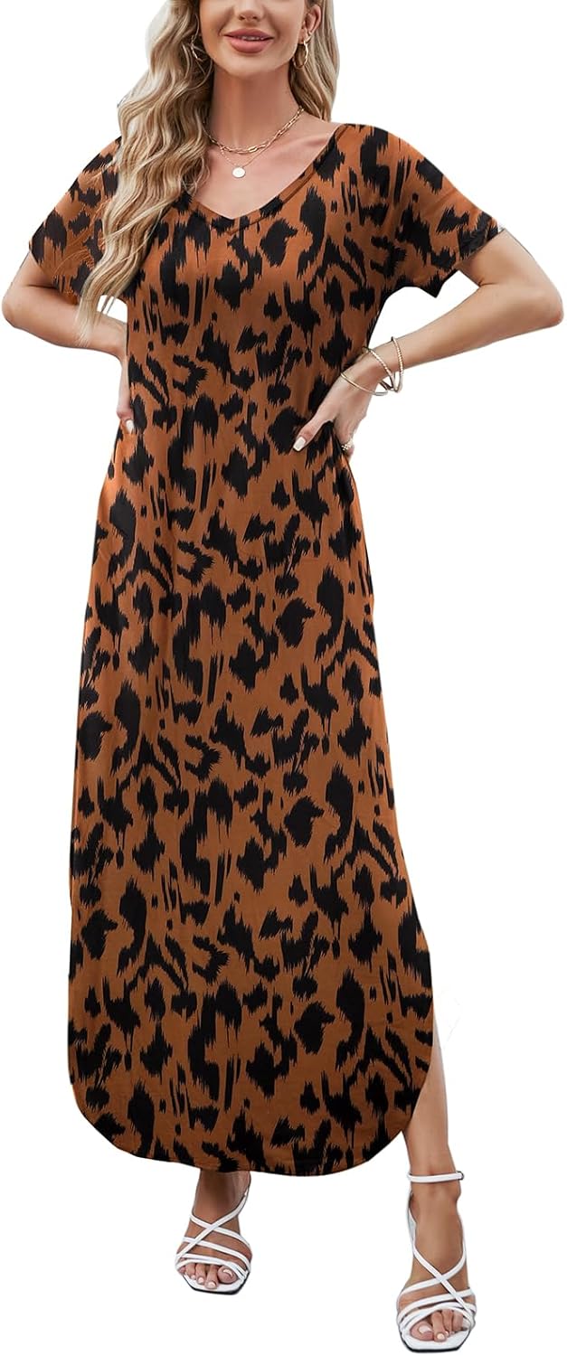 Julie Maxi Dress for Women – Long V-Neck Split Casual Summer Flowing Elegant Dress