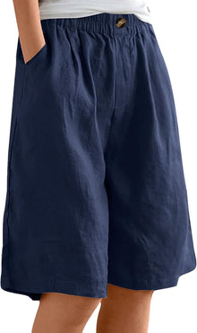 Julia Women's Short Bermuda Cotton – Loose Fit, High Waist Elastic Summer Casual
