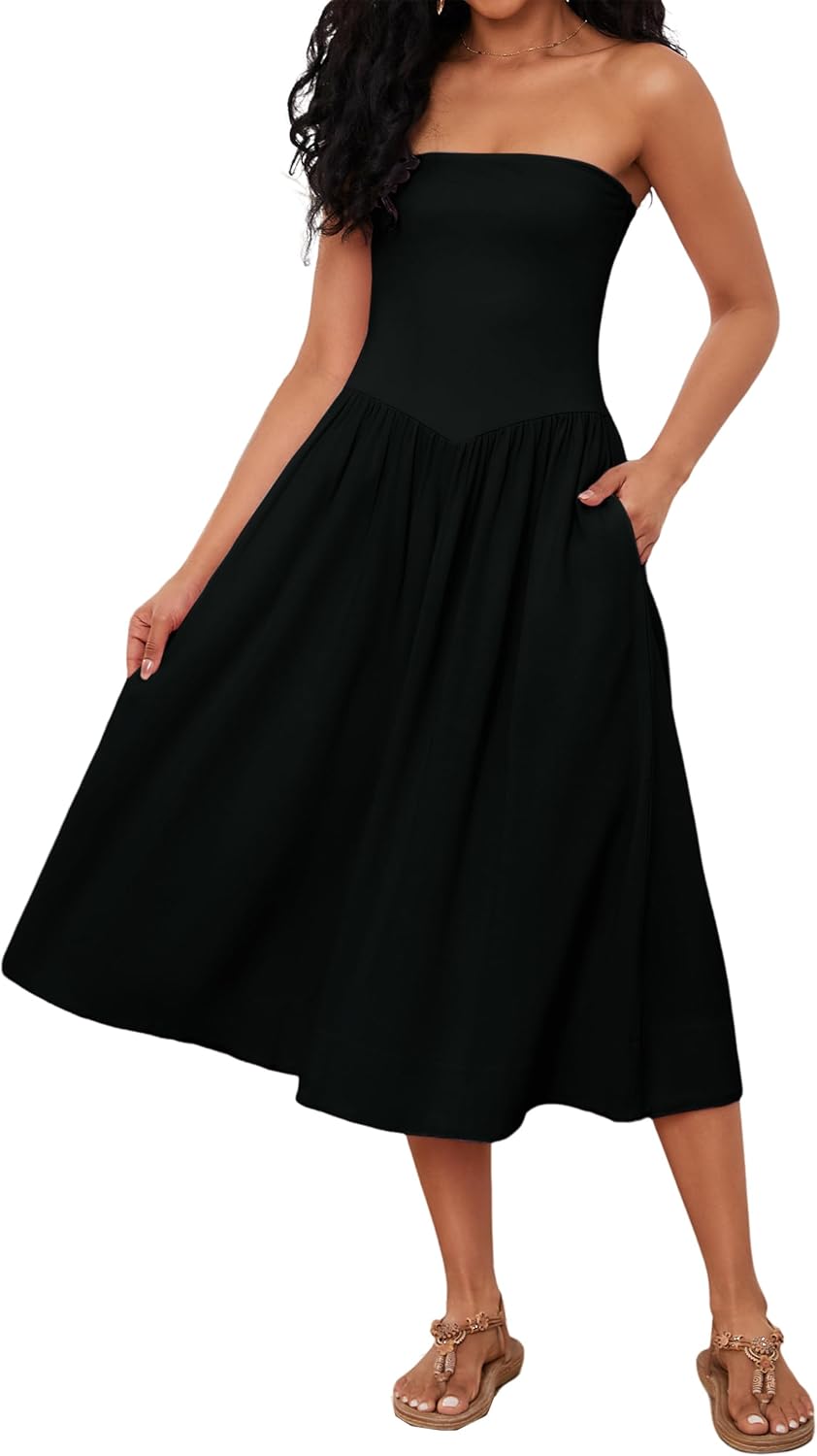 Lina Midi Dress for Women – Sleeveless Bustier Dress with Low Waist A-Line Summer Chic